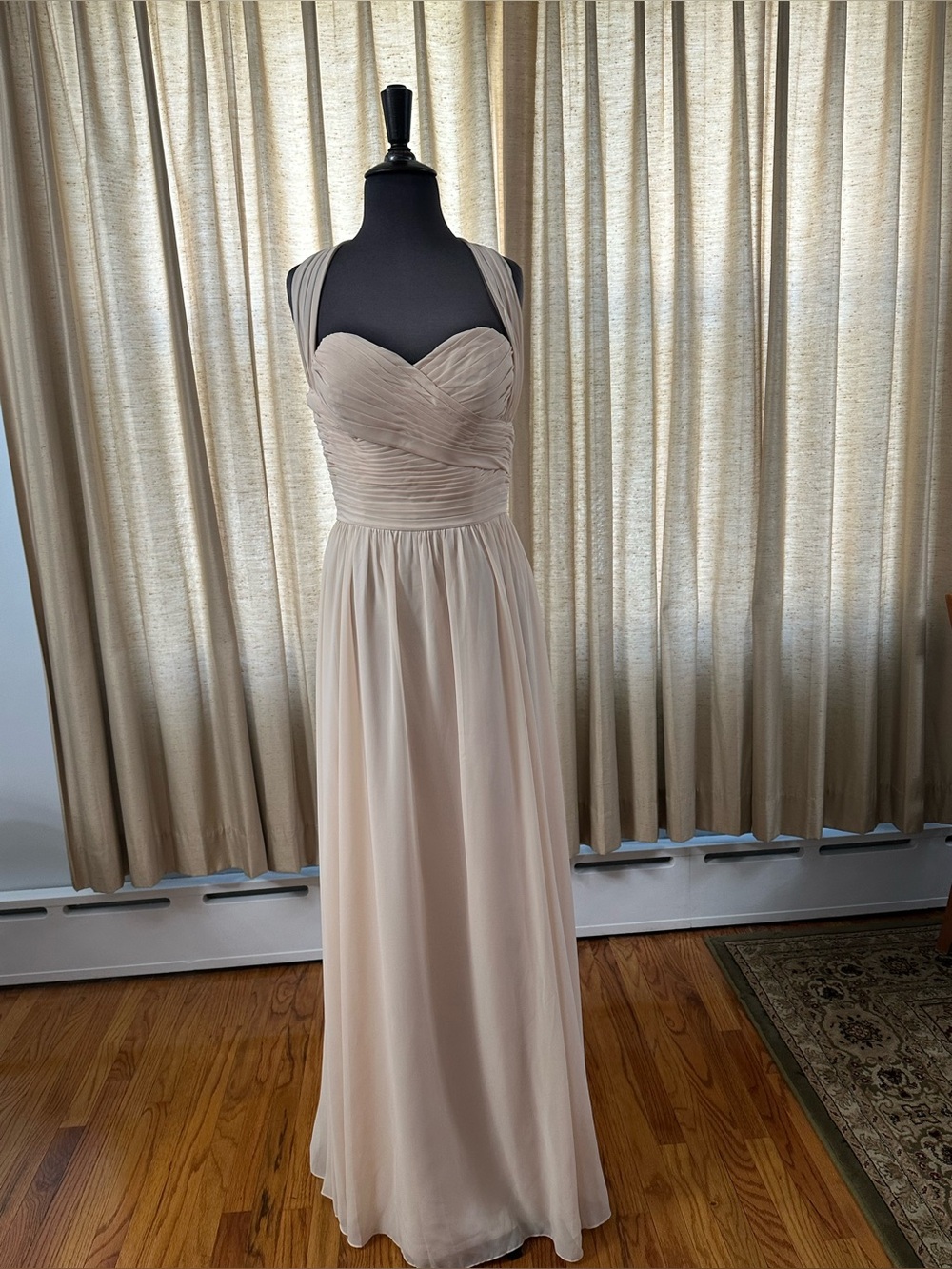 Elegant Blush Chiffon Halter Bridesmaid Dress